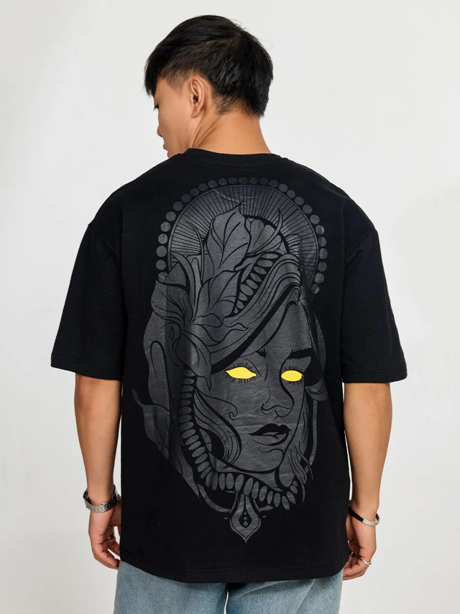 Teezyy Oversized Medusa Eye Graphic Printed Premium Cotton T-Shirt for Men | Heavy GSM | Relaxed Fit | Round Neck | Half Sleeve | Gothic Streetwear Casual Tee | Black | XS to 6XL