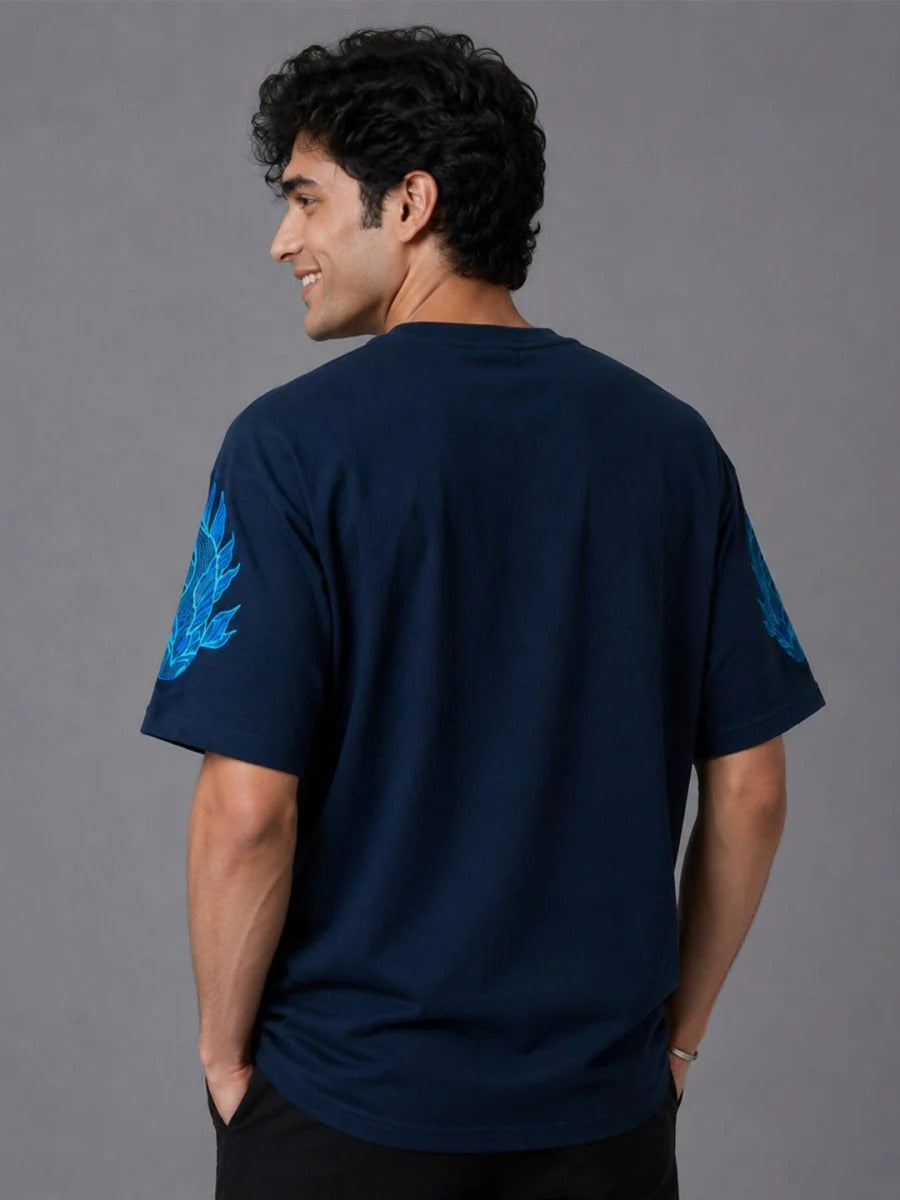 Teezyy Oversized Koi Fish Graphic Printed Premium Cotton T-Shirt for Men | Heavy GSM | Relaxed Fit | Round Neck | Half Sleeve | Japanese Inspired Streetwear | Navy Blue | XS to 6XL