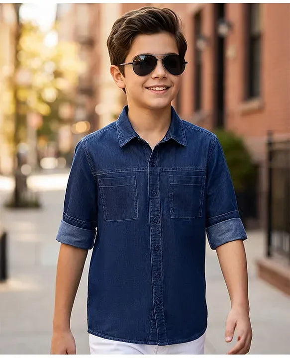 Premium Boys Dark Blue Denim Full Sleeve Casual Shirt