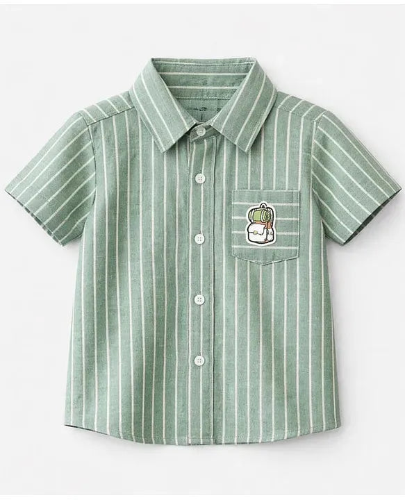 Premium Kids Green Striped Half Sleeve Cotton Casual Shirt