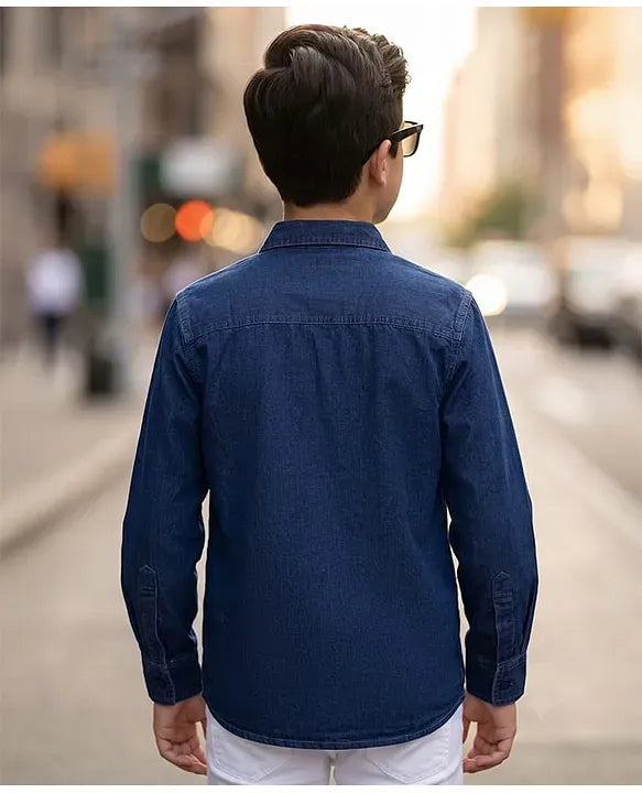 Premium Boys Dark Blue Denim Full Sleeve Casual Shirt