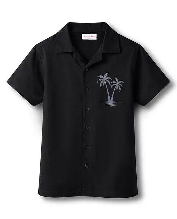Premium Boys Black Half Sleeve Tropical Print Casual Cotton Shirt