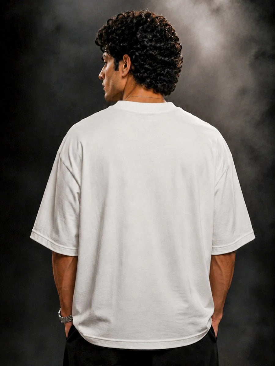 Teezyy Oversized Defender Elephant Graphic Printed Premium Cotton T-Shirt for Men | Heavy GSM | Relaxed Fit | Round Neck | Half Sleeve | Streetwear Casual Oversized Tee | White | XS to 6XL